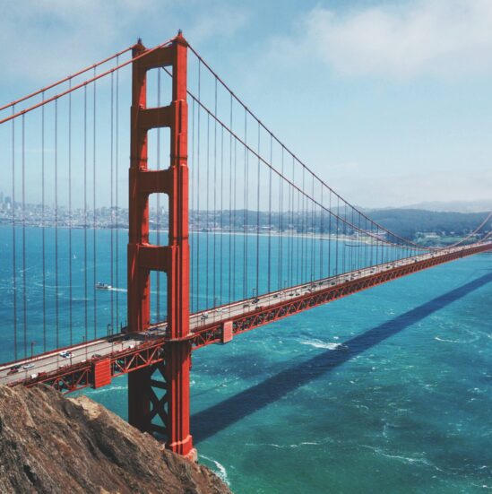 A daytime photograph overlooking the Golden Gate Bridge